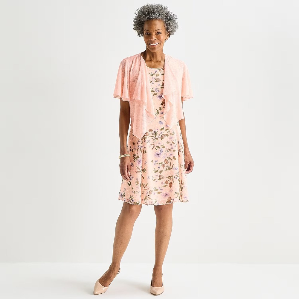 MSRP $94 Perceptions Womens 2 Piece L Blush Floral Jacket Dress